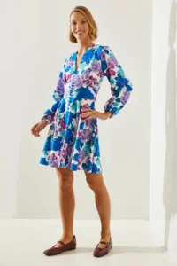 Bianco Lucci Women's V-Neck Button Detailed Floral Patterned Dress 21400 - Image 5