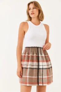 Bianco Lucci Women Gipe Detailed Plaid Mini Skirt 0169 - Image 2