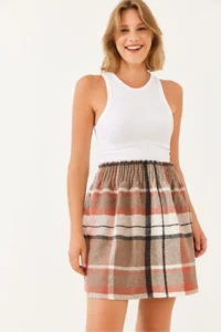 Bianco Lucci Women Gipe Detailed Plaid Mini Skirt 0169 - Image 3