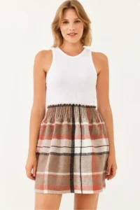 Bianco Lucci Women Gipe Detailed Plaid Mini Skirt 0169 - Image 6