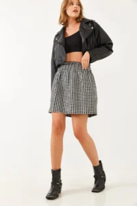 Bianco Lucci Women's Gipe Detailed Houndstooth Mini Skirt 0169 - Image 2