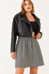 Bianco Lucci Women's Gipe Detailed Houndstooth Mini Skirt 0169 - Image 3