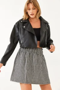 Bianco Lucci Women's Gipe Detailed Houndstooth Mini Skirt 0169 - Image 4
