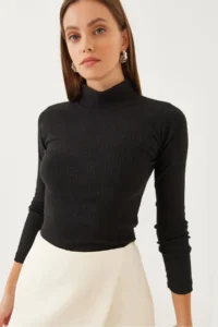 Bianco Lucci Women Turtleneck Basic T-Shirt 0014