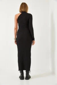 Bianco Lucci Women's Turtleneck One Sleeve Ottoman Fabric Slit Dress 371 - Image 2