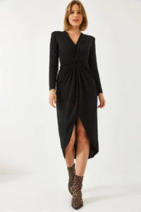 Bianco Lucci Women's V-neck Gathered Front Candy Fabric Dress 4411 - Image 3