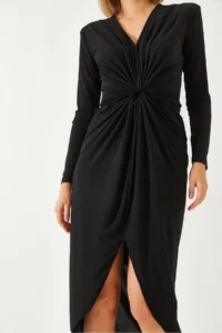 Bianco Lucci Women's V-neck Gathered Front Candy Fabric Dress 4411 - Image 4