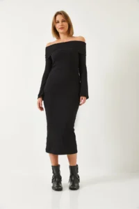 Bianco Lucci Women's Madonna Collar Spanish Sleeve Ribbed Dress 0201 - Image 2