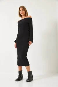Bianco Lucci Women's Madonna Collar Spanish Sleeve Ribbed Dress 0201 - Image 3