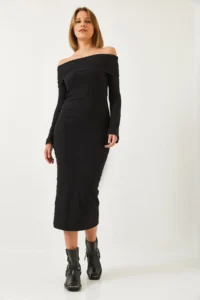 Bianco Lucci Women's Madonna Collar Spanish Sleeve Ribbed Dress 0201 - Image 4