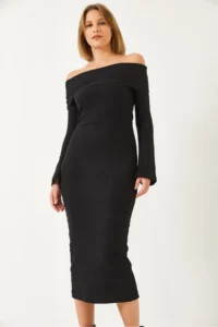 Bianco Lucci Women's Madonna Collar Spanish Sleeve Ribbed Dress 0201 - Image 5