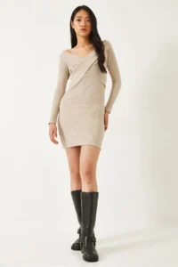 Bianco Lucci Women's Long Dress with Cross Pattern on the Collar 2448 - Image 4