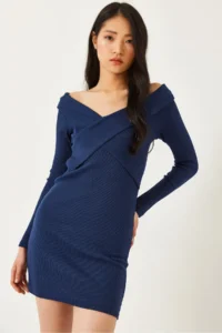 Bianco Lucci Women's Long Dress with Cross Pattern on the Collar 2448