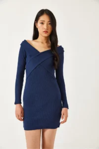 Bianco Lucci Women's Long Dress with Cross Pattern on the Collar 2448 - Image 2