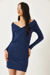 Bianco Lucci Women's Long Dress with Cross Pattern on the Collar 2448 - Image 5