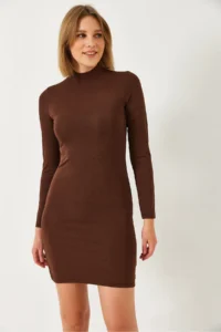 Bianco Lucci Women Half Turtleneck Basic Dress - Image 4
