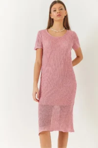 Bianco Lucci Women Short Sleeve Lined Net Dress