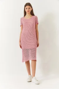 Bianco Lucci Women Short Sleeve Lined Net Dress - Image 2