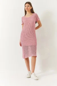 Bianco Lucci Women Short Sleeve Lined Net Dress - Image 3
