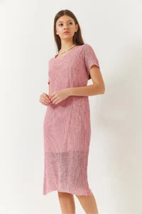 Bianco Lucci Women Short Sleeve Lined Net Dress - Image 4