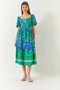 Bianco Lucci Women's Watermelon Sleeve Square Collar Patterned Terikoton Dress - Image 2