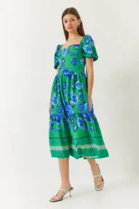 Bianco Lucci Women's Watermelon Sleeve Square Collar Patterned Terikoton Dress - Image 4