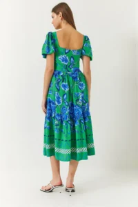Bianco Lucci Women's Watermelon Sleeve Square Collar Patterned Terikoton Dress - Image 6