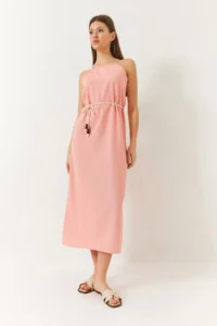 Bianco Lucci Women's Halter Neck Sash Detailed Linen Dress - Image 2