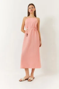 Bianco Lucci Women's Halter Neck Sash Detailed Linen Dress - Image 3
