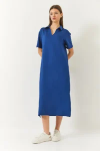 Bianco Lucci Women's V-Neck Short Sleeve Slit Basic Dress 5621 - Image 2
