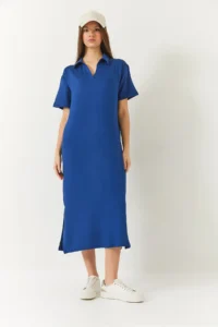 Bianco Lucci Women's V-Neck Short Sleeve Slit Basic Dress 5621 - Image 3