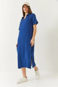 Bianco Lucci Women's V-Neck Short Sleeve Slit Basic Dress 5621 - Image 4