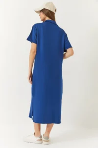 Bianco Lucci Women's V-Neck Short Sleeve Slit Basic Dress 5621 - Image 6