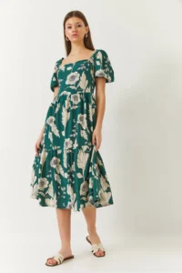 Bianco Lucci Women's Square Collar Watermelon Sleeve Floral Patterned Viscose Dress - Image 4