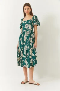 Bianco Lucci Women's Square Collar Watermelon Sleeve Floral Patterned Viscose Dress - Image 5