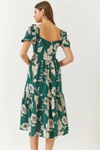 Bianco Lucci Women's Square Collar Watermelon Sleeve Floral Patterned Viscose Dress - Image 6