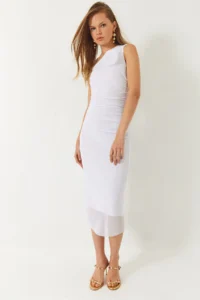 Bianco Lucci Women's Lined Midi Length Tulle Dress with Traveling Rose Accessories