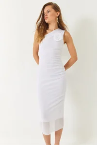 Bianco Lucci Women's Lined Midi Length Tulle Dress with Traveling Rose Accessories - Image 3