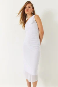 Bianco Lucci Women's Lined Midi Length Tulle Dress with Traveling Rose Accessories - Image 4