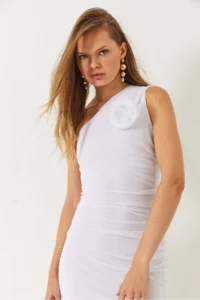 Bianco Lucci Women's Lined Midi Length Tulle Dress with Traveling Rose Accessories - Image 5