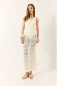 Bianco Lucci Women's V-Neck Slit Detailed Openwork Dress - Image 3