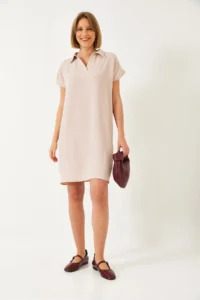 Bianco Lucci Women's Polo Neck Summer Loose Linen Ayrobin Dress 70219 - Image 2