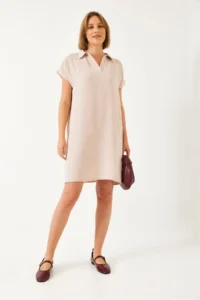 Bianco Lucci Women's Polo Neck Summer Loose Linen Ayrobin Dress 70219 - Image 3