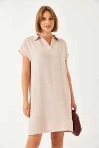 Bianco Lucci Women's Polo Neck Summer Loose Linen Ayrobin Dress 70219 - Image 4