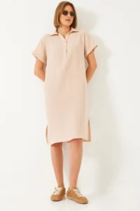 Bianco Lucci Women's Polo Neck Summer Loose Muslin Dress 70222