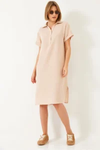 Bianco Lucci Women's Polo Neck Summer Loose Muslin Dress 70222 - Image 3