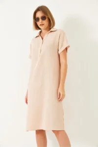 Bianco Lucci Women's Polo Neck Summer Loose Muslin Dress 70222 - Image 4
