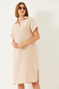 Bianco Lucci Women's Polo Neck Summer Loose Muslin Dress 70222 - Image 5
