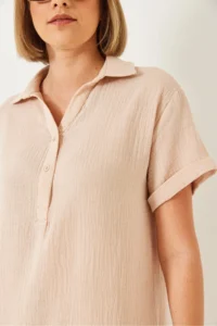 Bianco Lucci Women's Polo Neck Summer Loose Muslin Dress 70222 - Image 6