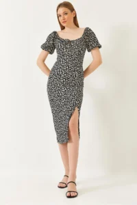 Bianco Lucci Women's Carmen Collar Slit Summer Knitted Dress 70292